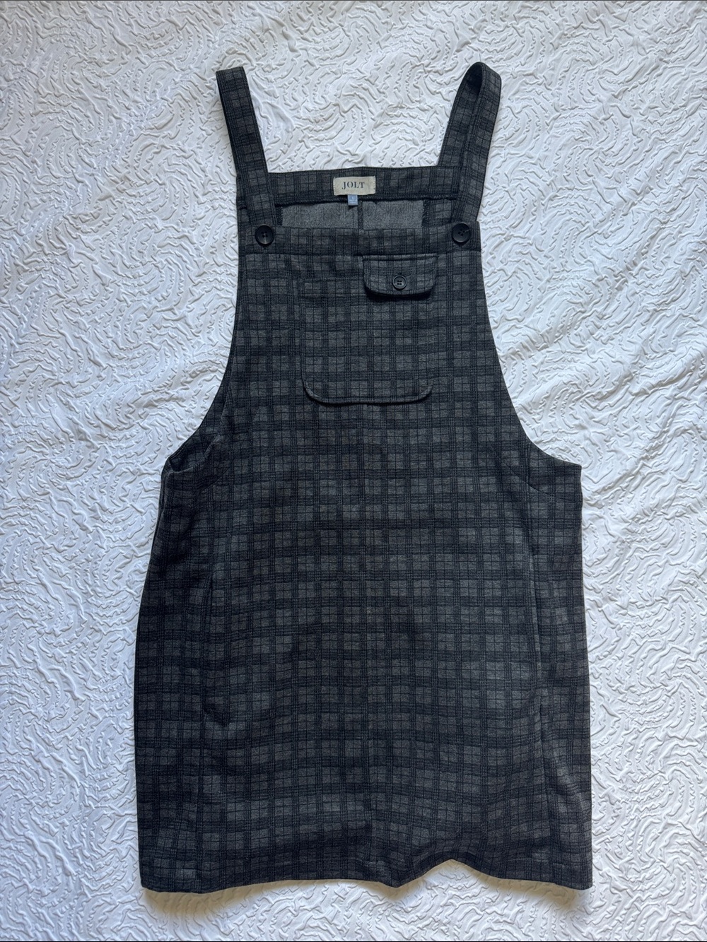 Jolt Charcoal Plaid Overall Dress